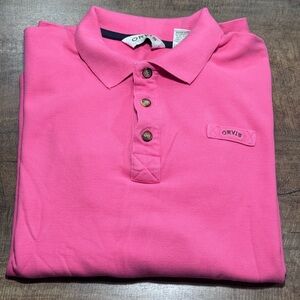 Orvis Polo Shirt Mens Large Pink Adult Button Thick Cotton‎ Heavy Great Quality
